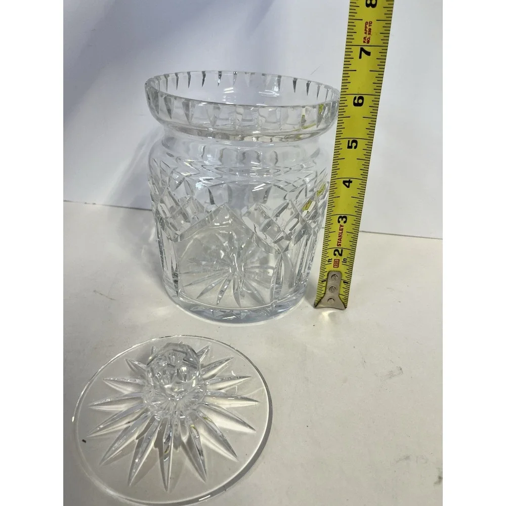 Waterford Lismore Biscuit Barrel Cookie Jar w/Lid Vertical Cut Crystal Inscribed